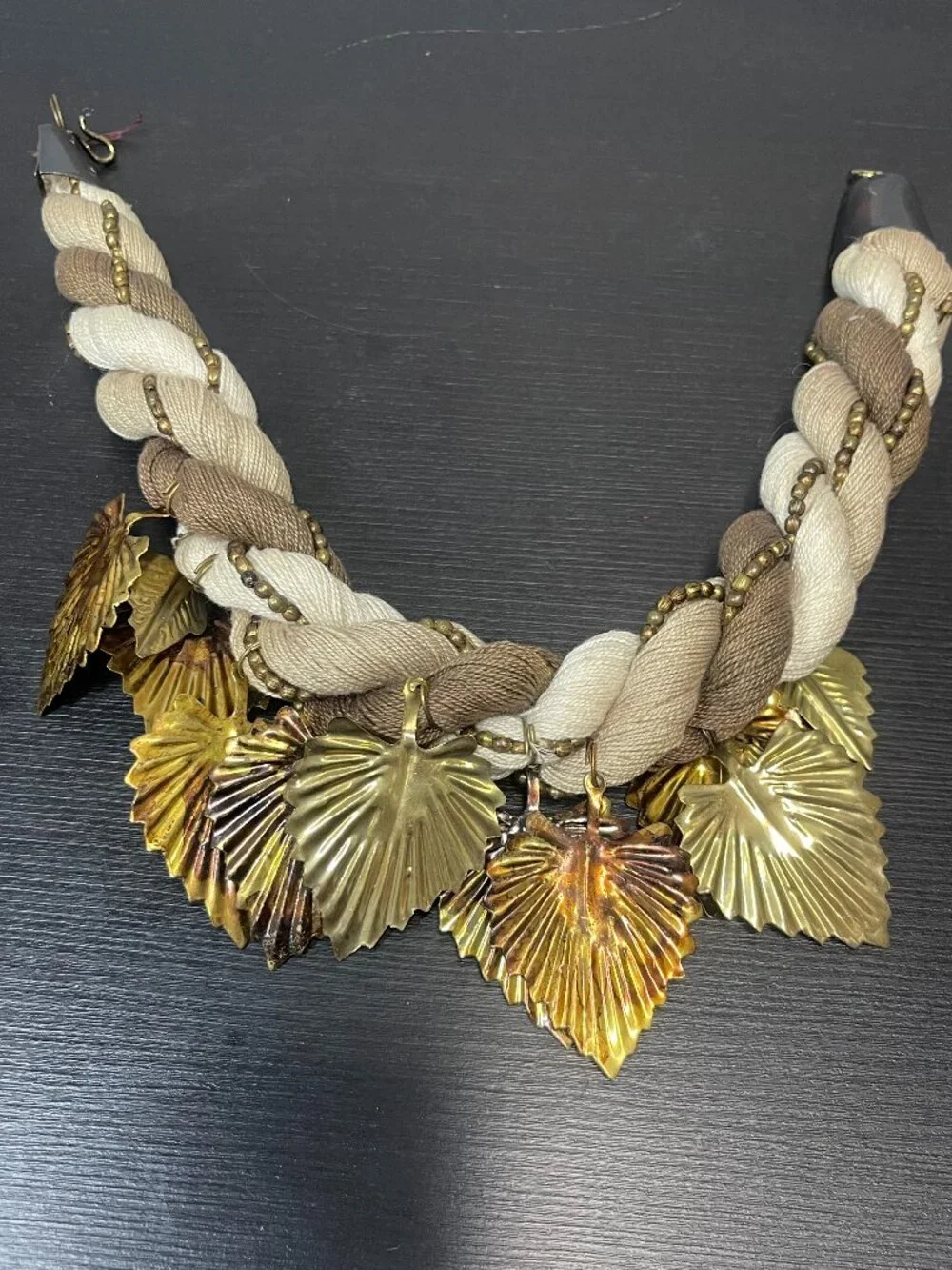 Vintage German Trachten Braided Leaf Statement Necklace